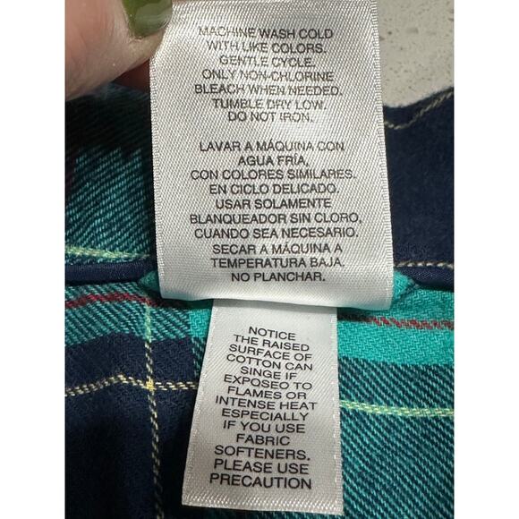 Lands End Women’s 2 piece Flannel Pajama Set Aqua Blue Cotton Pockets Medium - Picture 4 of 12